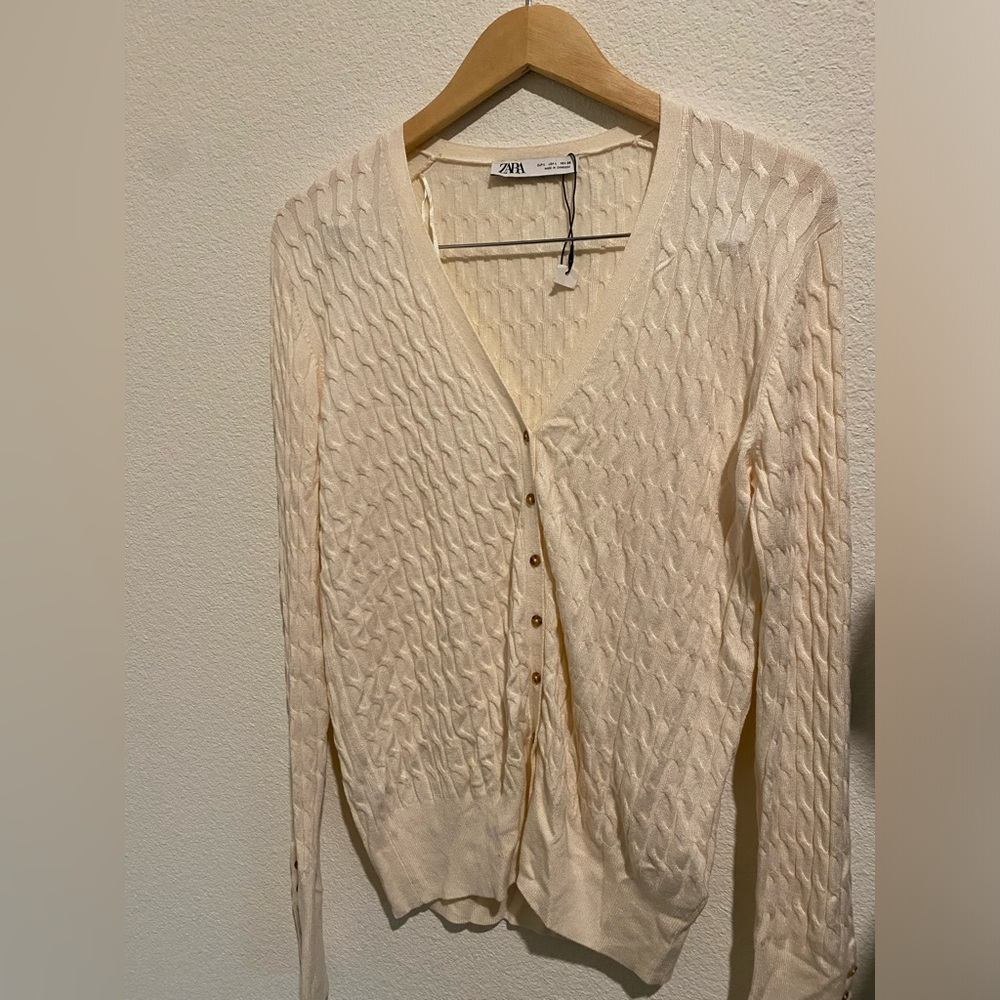 Zara Cream button down sweater. Light weight. Soft - Picture 2 of 4